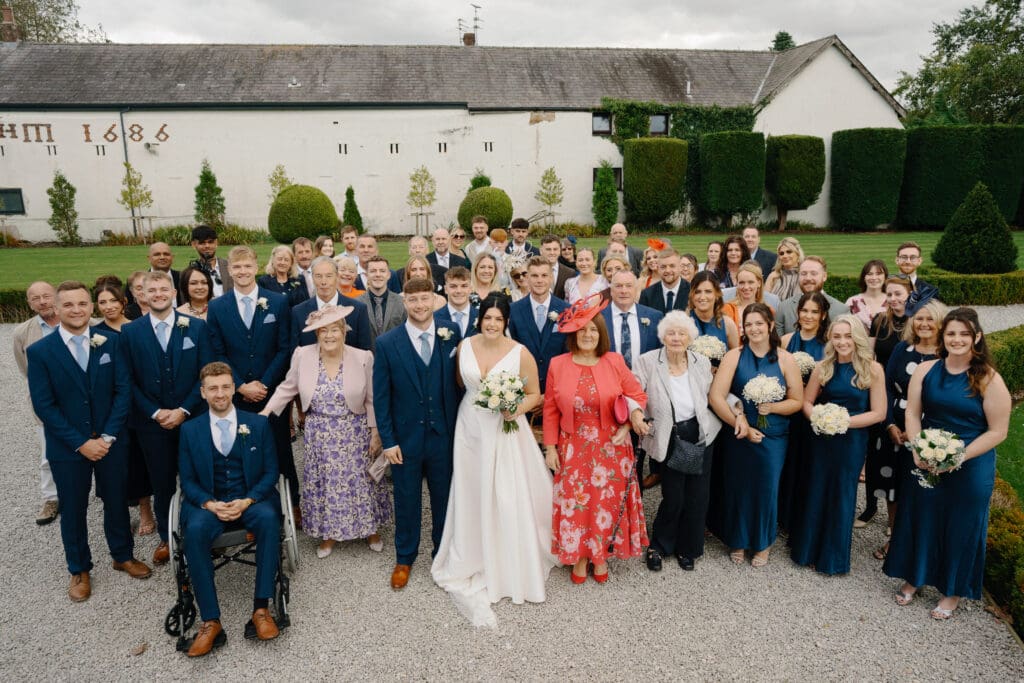 The Where's Wally shot of all the wedding guests, taken from above, by Lancashire wedding photographer Bill Nessworthy